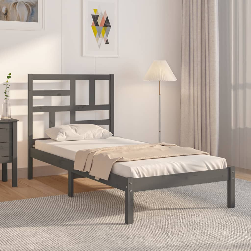Bedframe Massief Hout Grijs 90X200 Cm