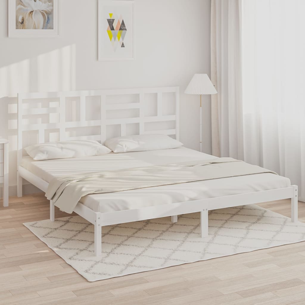 Bedframe Massief Hout Wit 180X200 Cm 6Ft Super King