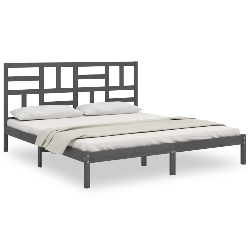 Bedframe Massief Hout Grijs 180X200 Cm 6Ft Super King