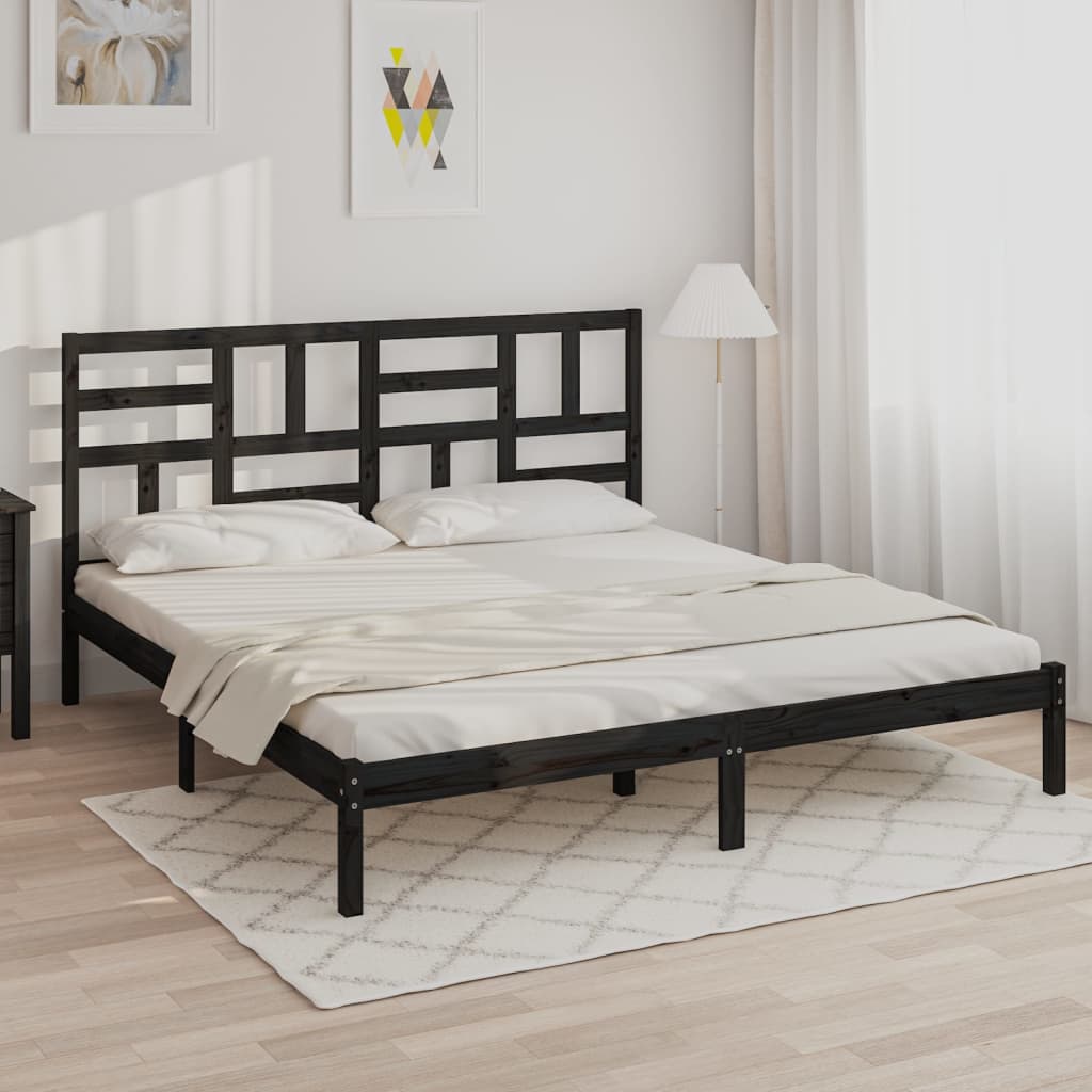 Bedframe Massief Hout Zwart 180X200 Cm 6Ft Super King