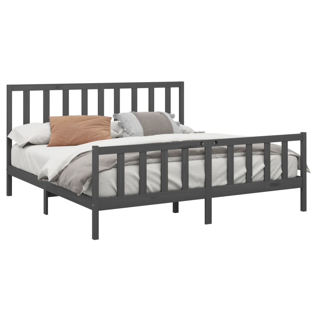 Bedframe Massief Grenenhout Grijs 180X200 Cm 6Ft Super King