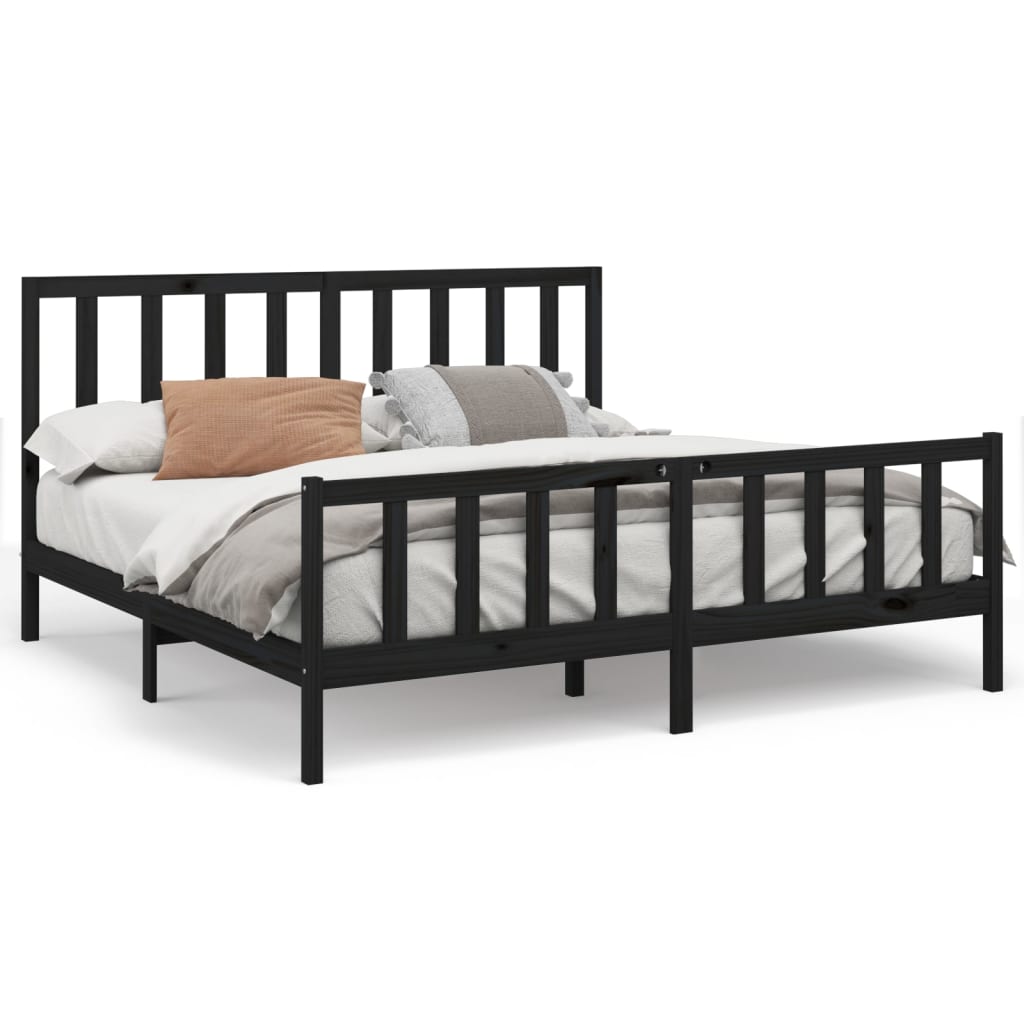 Bedframe Massief Grenenhout Zwart 180X200 Cm 6Ft Super King