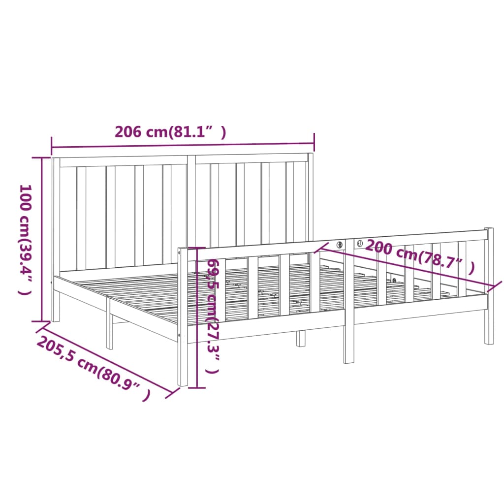 Bedframe Massief Grenenhout 200X200 Cm