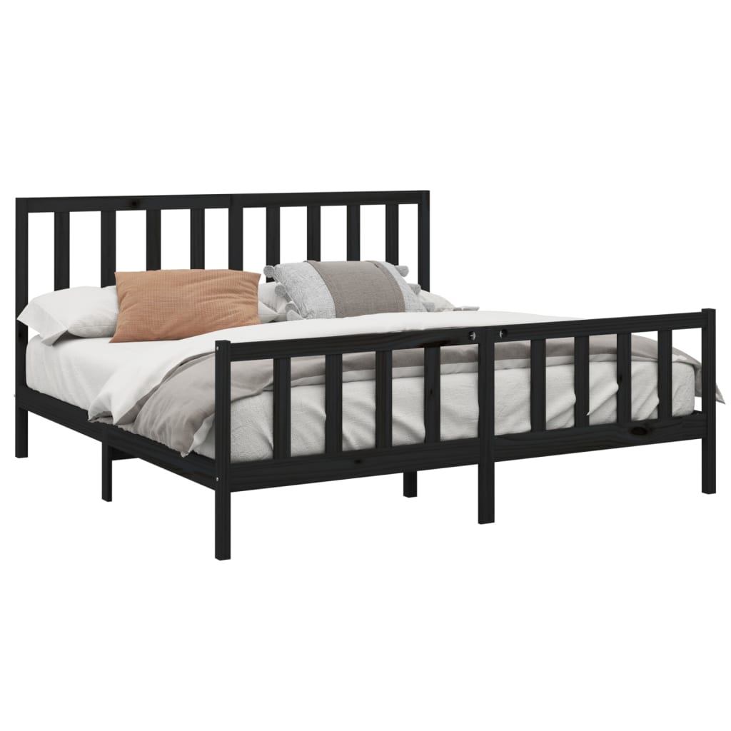 Bedframe Massief Grenenhout Zwart 200X200 Cm