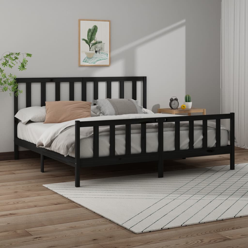 Bedframe Massief Grenenhout Zwart 200X200 Cm