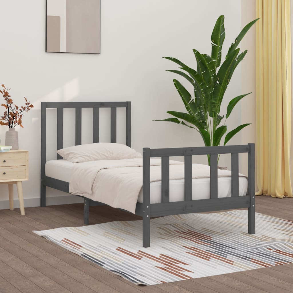 Bedframe Massief Hout Grijs 90X200 Cm