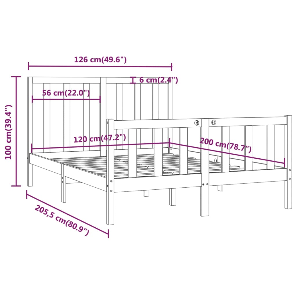 Bedframe Massief Hout Grijs 120X200 Cm