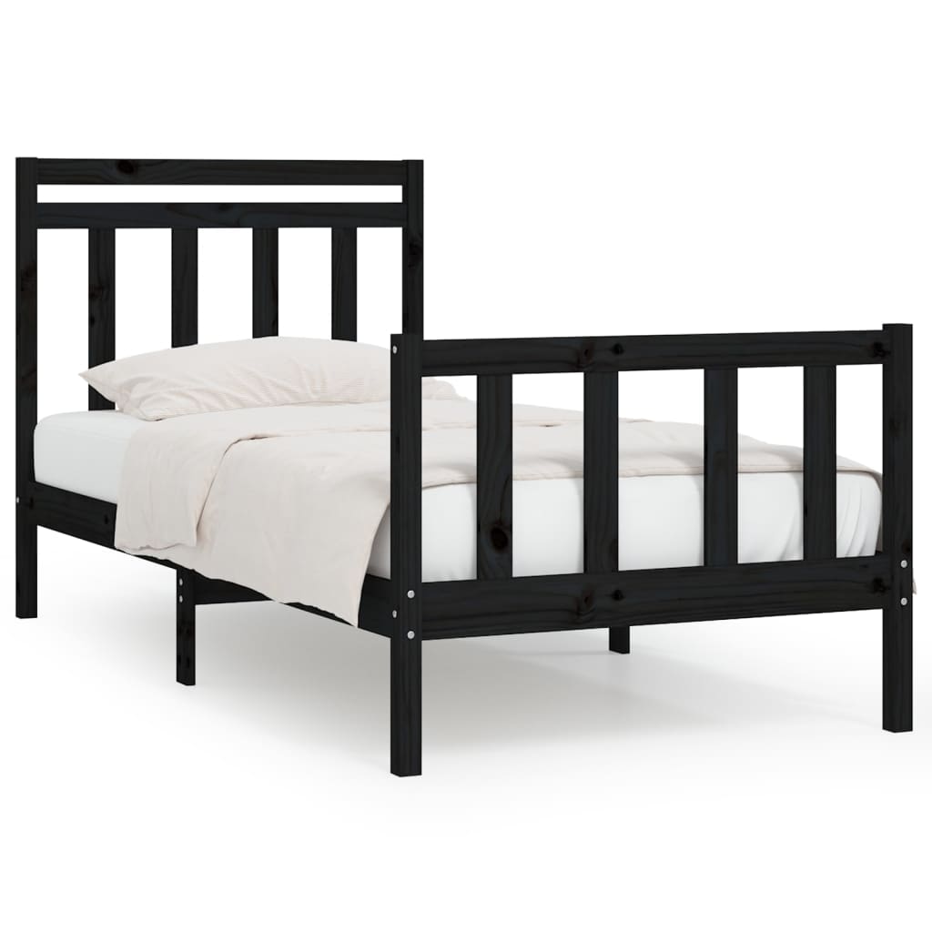 Bedframe Massief Grenenhout Zwart 90X200 Cm