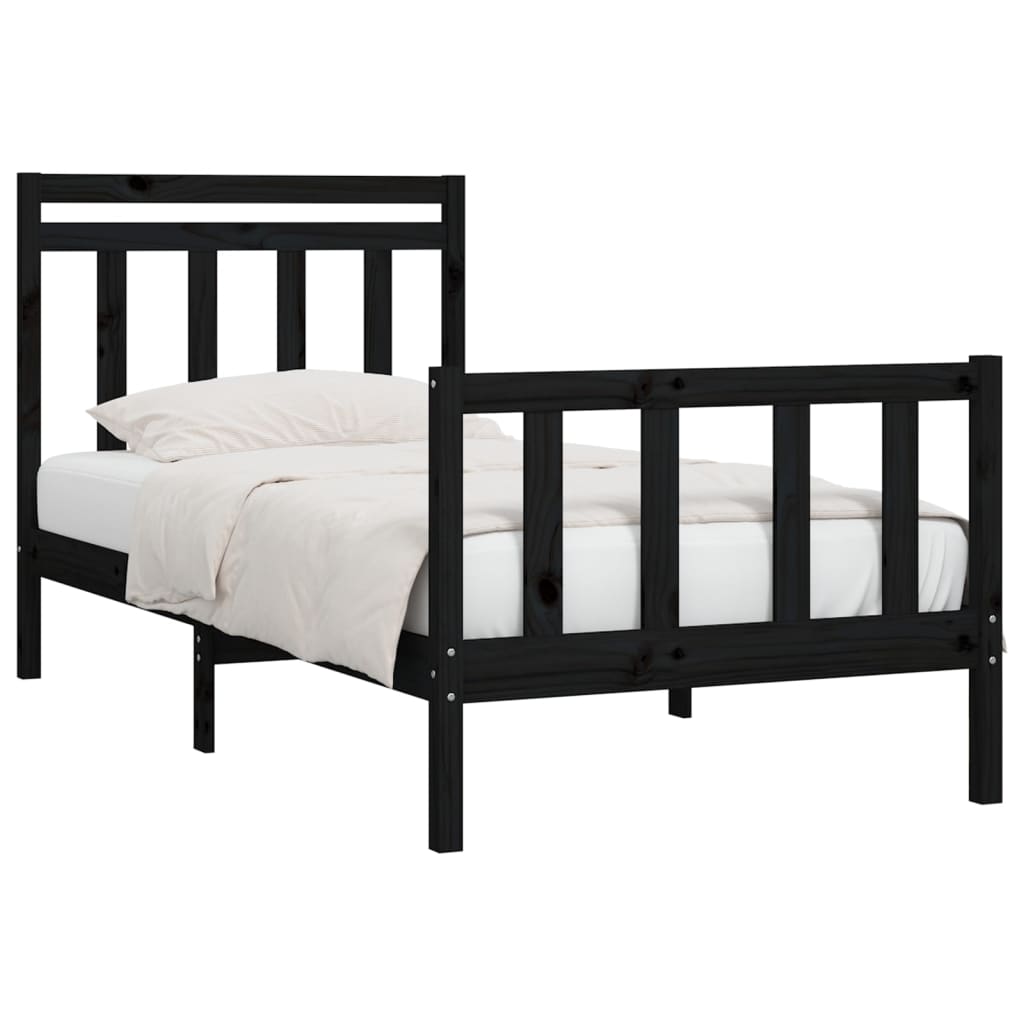 Bedframe Massief Grenenhout Zwart 90X200 Cm