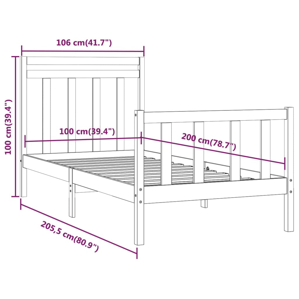 Bedframe Massief Grenenhout Honingbruin 100X200 Cm