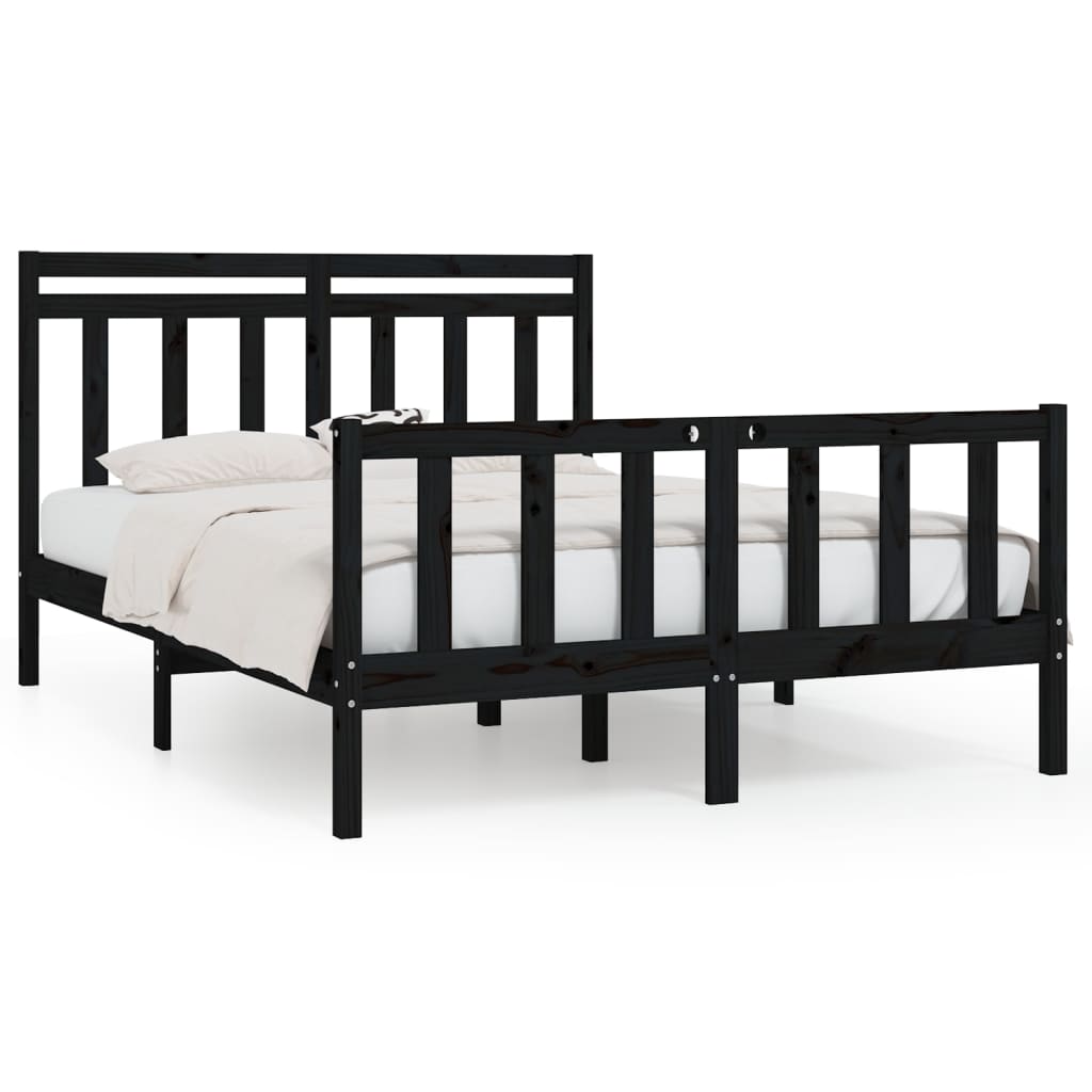 Bedframe Massief Grenenhout Zwart 140X200 Cm