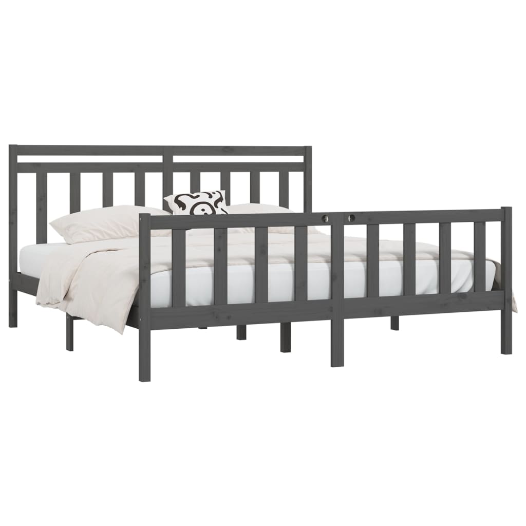 Bedframe Massief Grenenhout Grijs 180X200 Cm 6Ft Super King