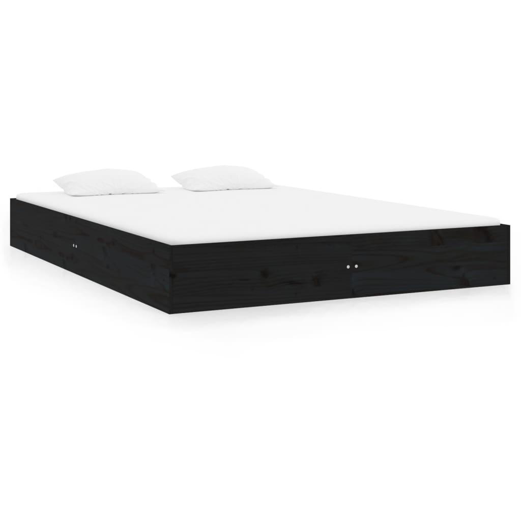 Bedframe Massief Hout Zwart 150X200 Cm 5Ft King Size