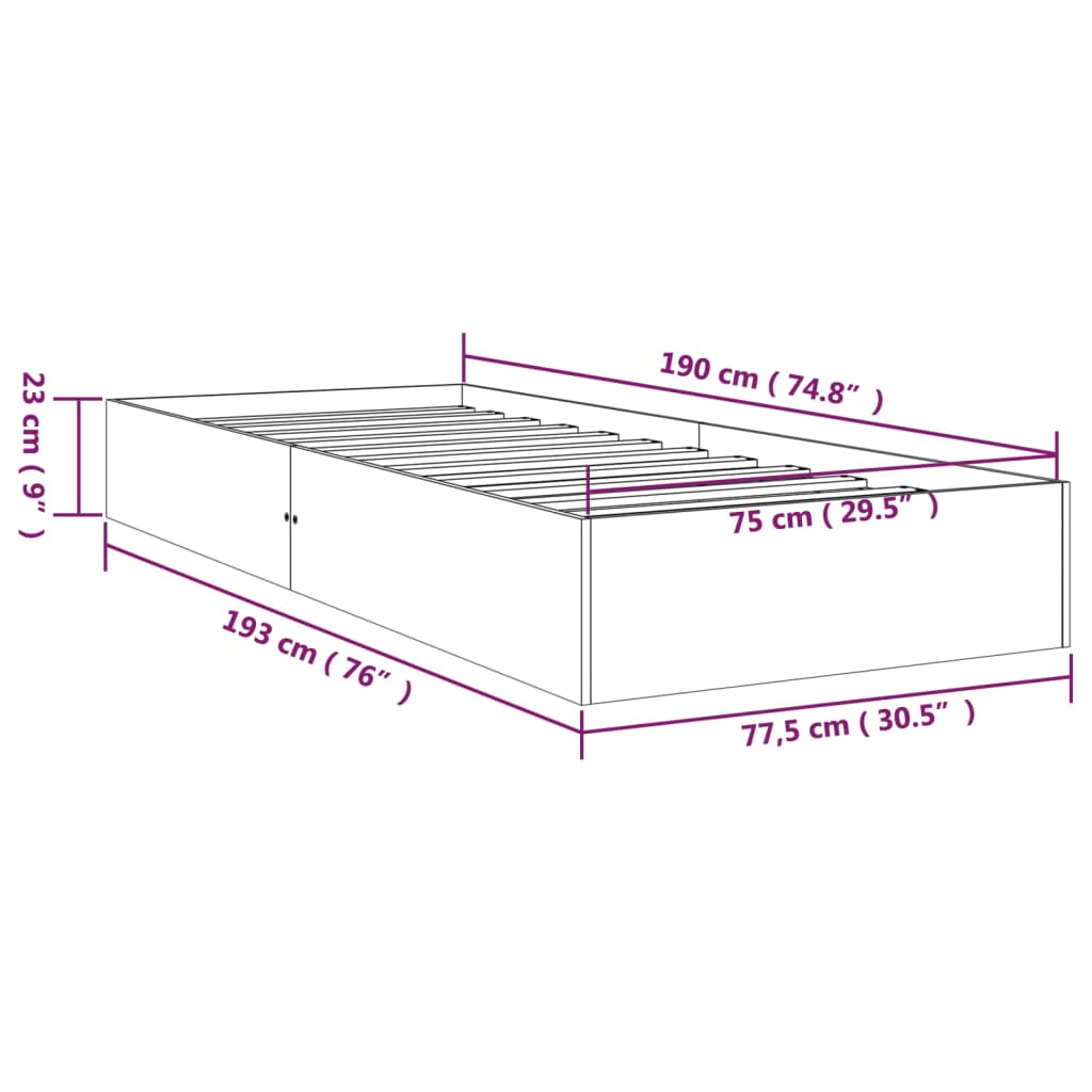 Bedframe Massief Hout 75X190 Cm 2Ft6 Small Single