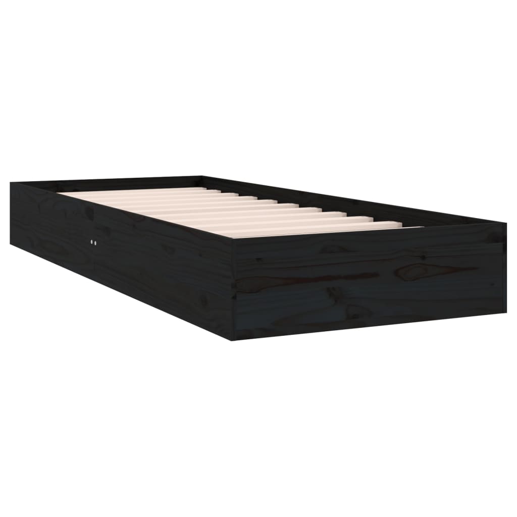 Bedframe Massief Hout Zwart 75X190 Cm 2Ft6 Small Single