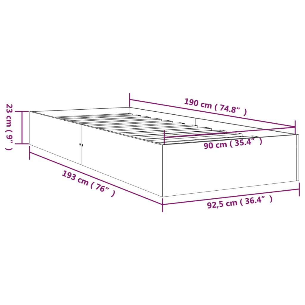Bedframe Massief Hout Wit 90X190 Cm 3Ft Single