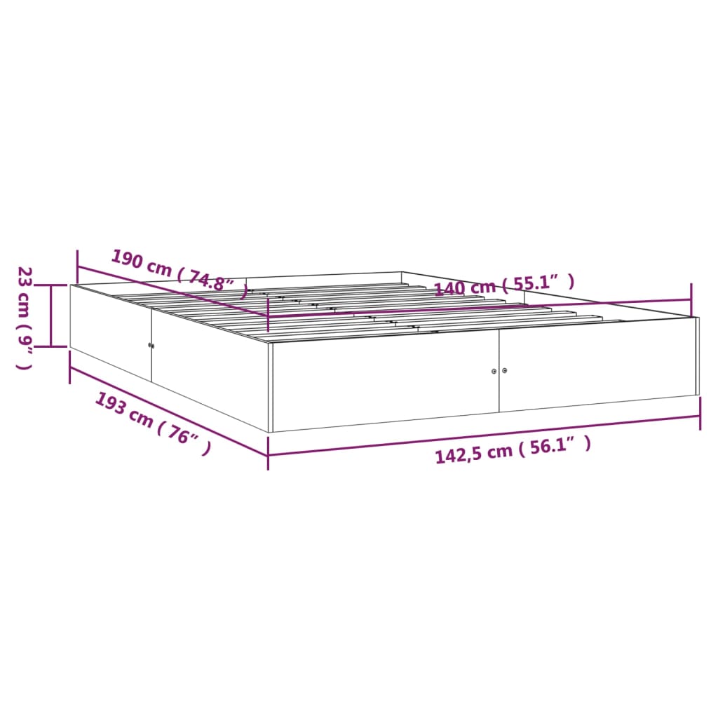 Bedframe Massief Hout Wit 140X190 Cm