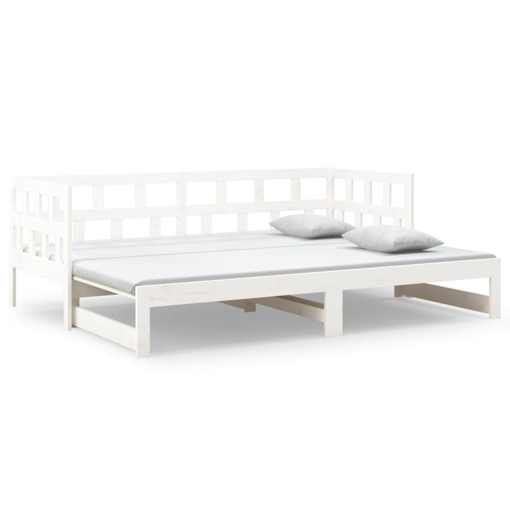 Slaapbank Uitschuifbaar Massief Grenenhout Wit 2X(90X200) Cm