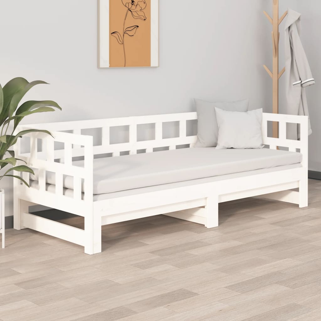 Slaapbank Uitschuifbaar Massief Grenenhout Wit 2X(90X200) Cm