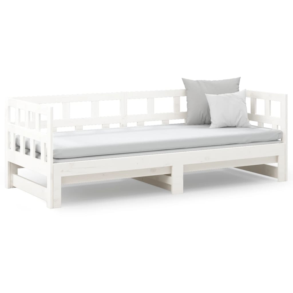 Slaapbank Uitschuifbaar Massief Grenenhout Wit 2X(90X200) Cm