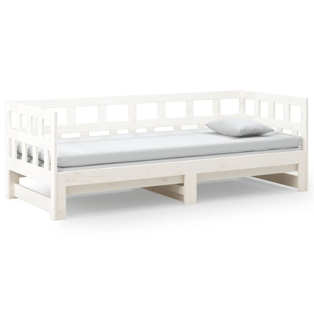 Slaapbank Uitschuifbaar Massief Grenenhout Wit 2X(90X200) Cm