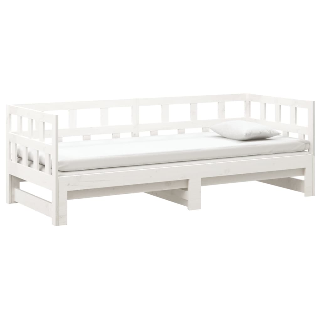 Slaapbank Uitschuifbaar Massief Grenenhout Wit 2X(90X200) Cm