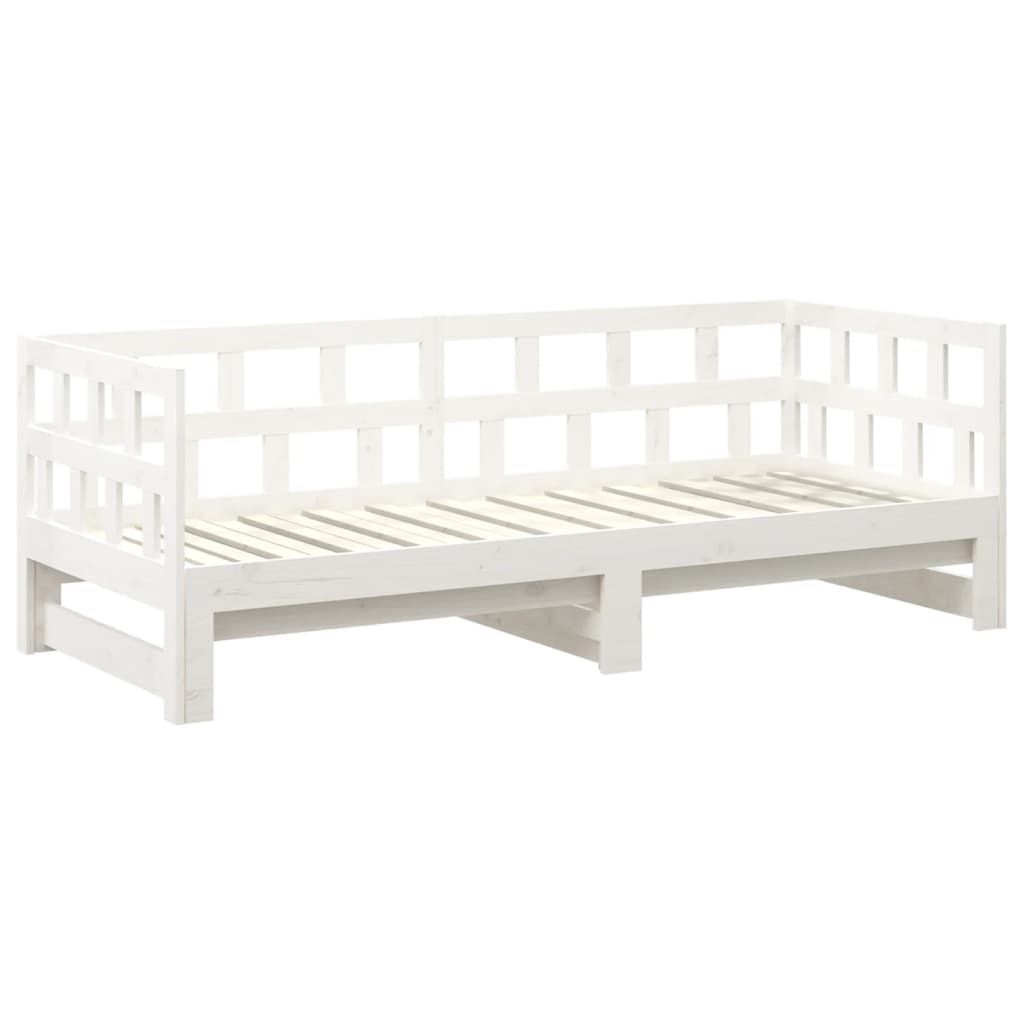 Slaapbank Uitschuifbaar Massief Grenenhout Wit 2X(90X200) Cm