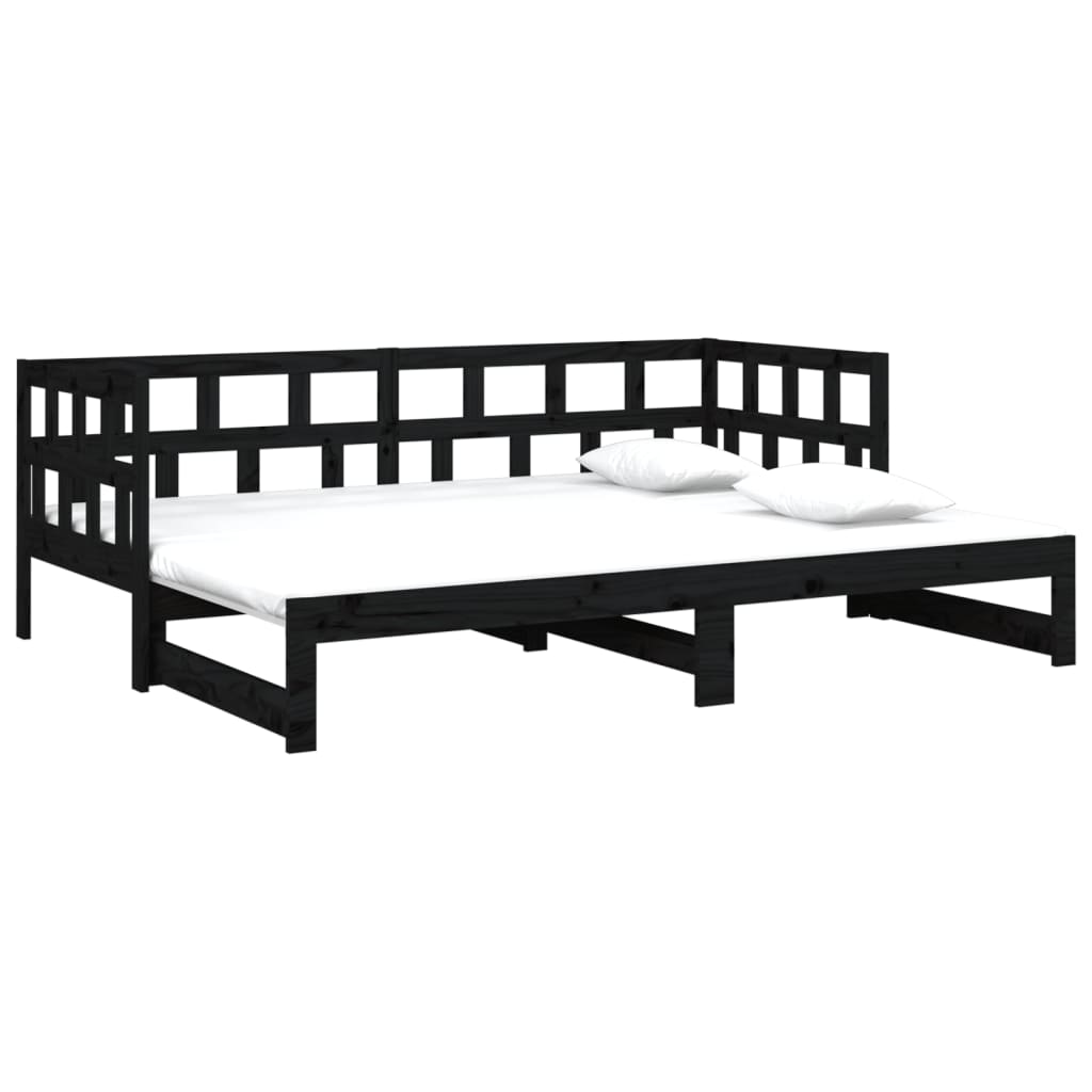 Slaapbank Uitschuifbaar Massief Grenenhout Zwart 2X(80X200) Cm
