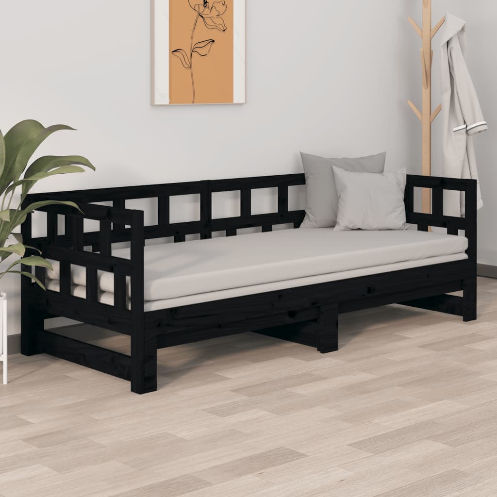 Slaapbank Uitschuifbaar Massief Grenenhout Zwart 2X(80X200) Cm