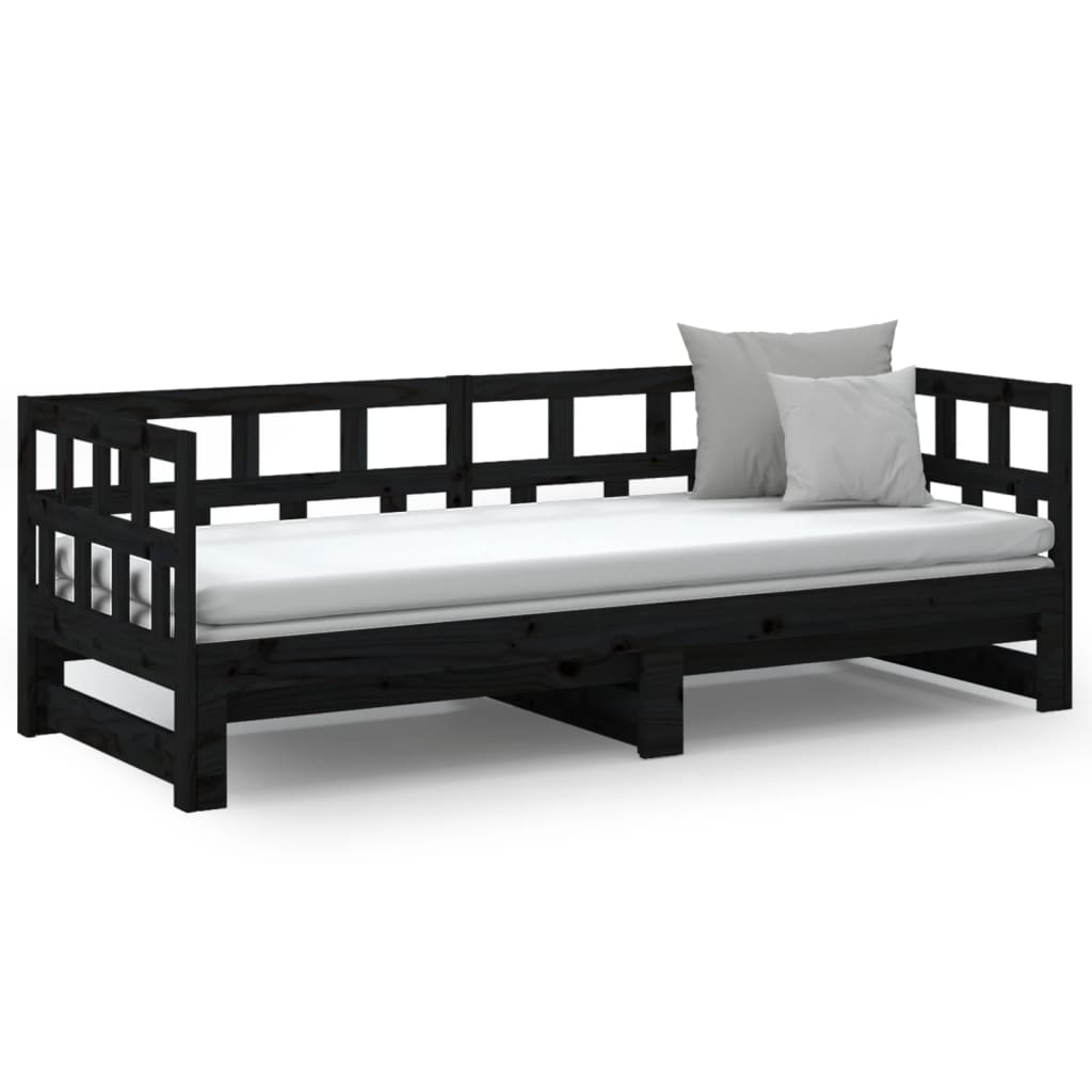 Slaapbank Uitschuifbaar Massief Grenenhout Zwart 2X(80X200) Cm