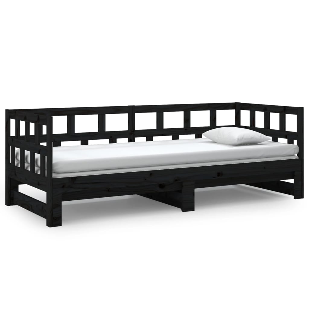 Slaapbank Uitschuifbaar Massief Grenenhout Zwart 2X(80X200) Cm