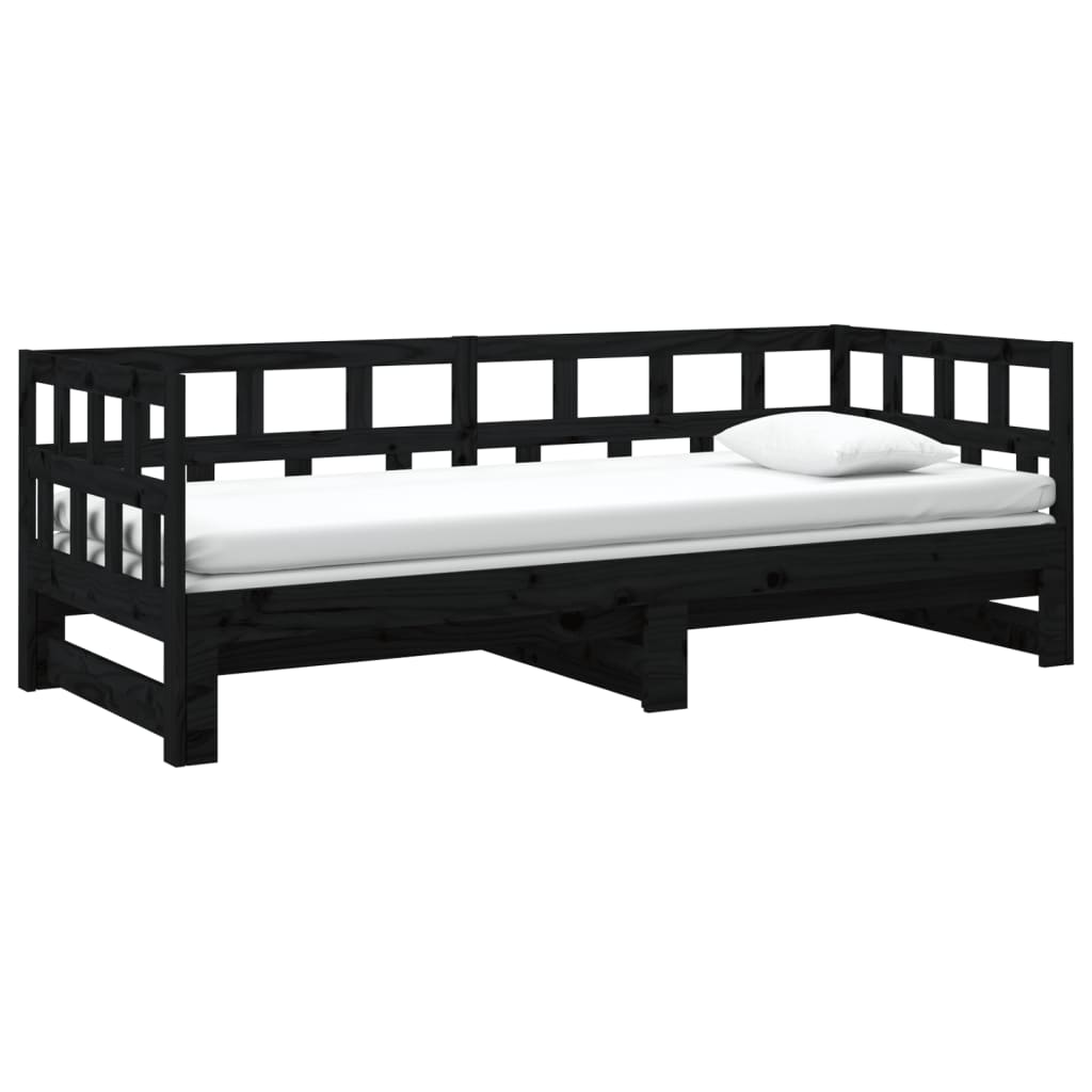 Slaapbank Uitschuifbaar Massief Grenenhout Zwart 2X(80X200) Cm