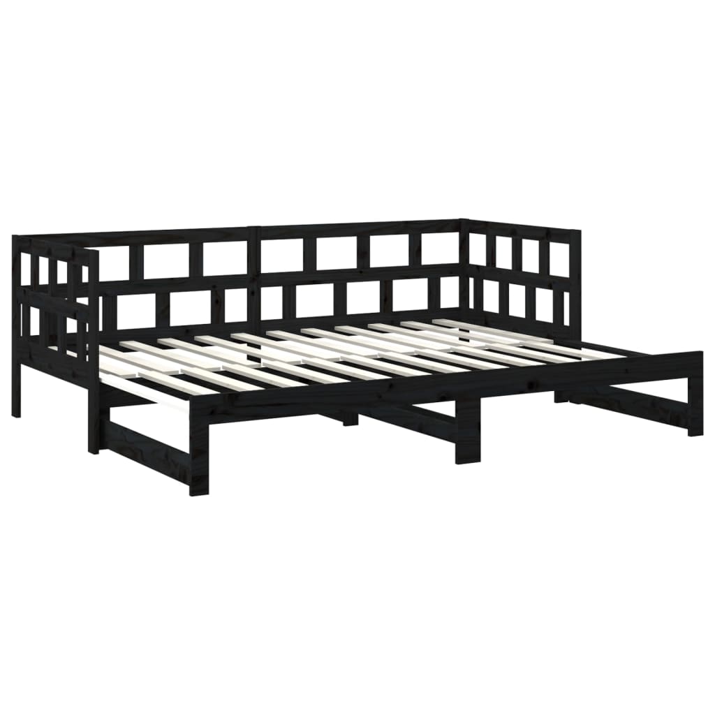 Slaapbank Uitschuifbaar Massief Grenenhout Zwart 2X(80X200) Cm