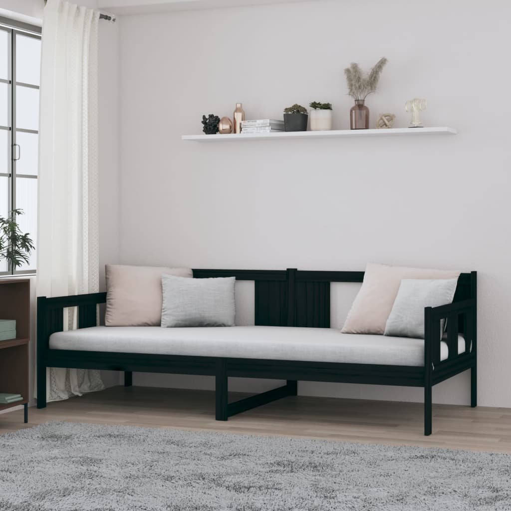 Slaapbank Massief Grenenhout Zwart 90X190 Cm