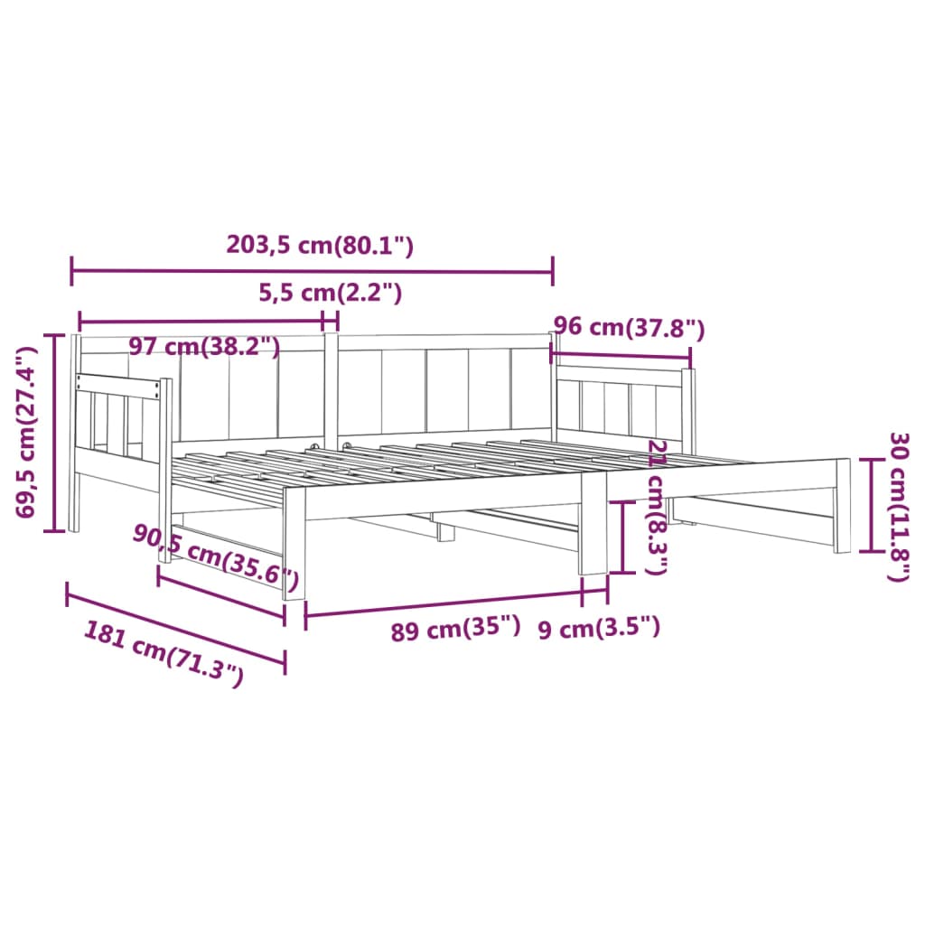 Slaapbank Uitschuifbaar Massief Grenenhout 2X(90X200) Cm