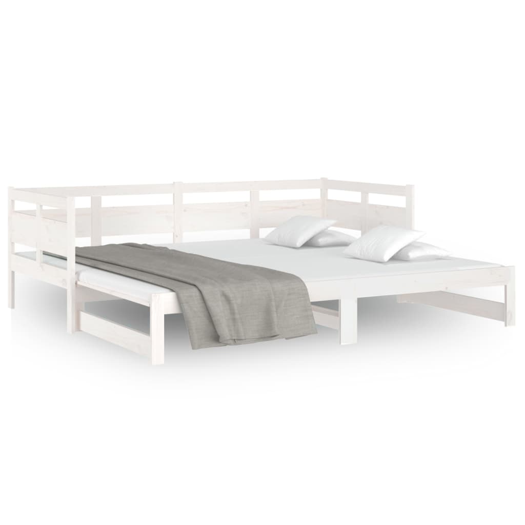 Slaapbank Uitschuifbaar Massief Grenenhout Wit 2X(90X200) Cm