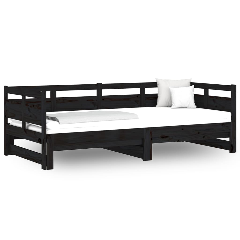 Slaapbank Uitschuifbaar Massief Grenenhout Zwart 2X(90X200) Cm