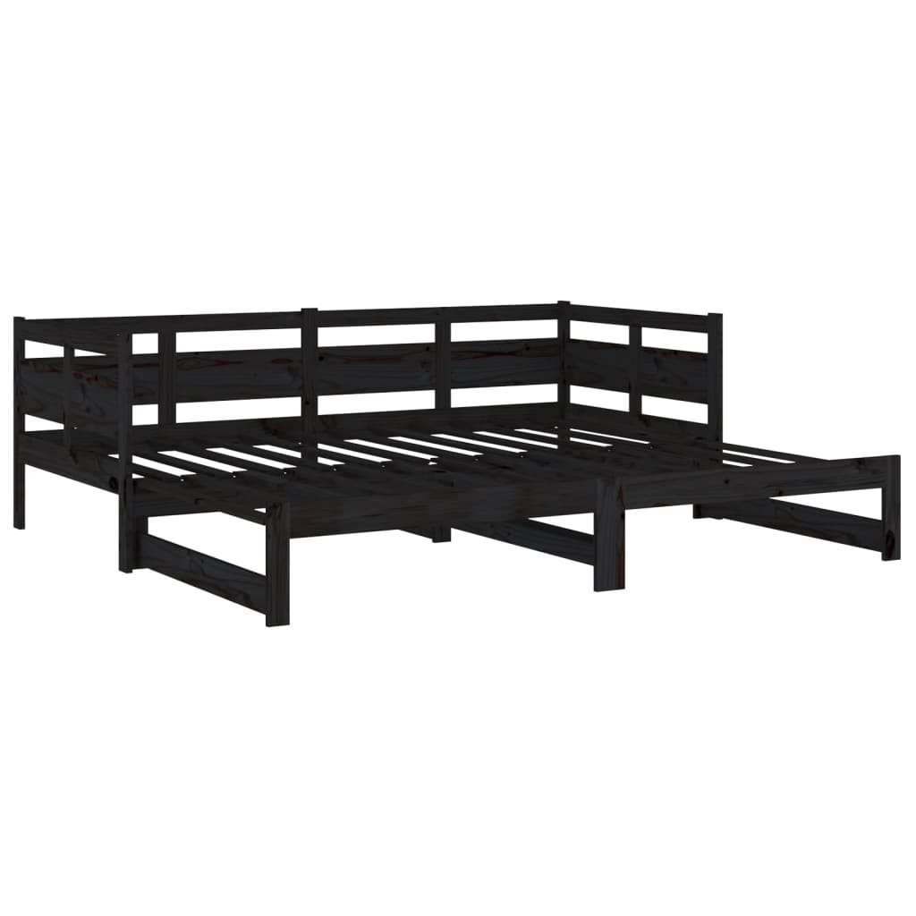 Slaapbank Uitschuifbaar Massief Grenenhout Zwart 2X(90X200) Cm