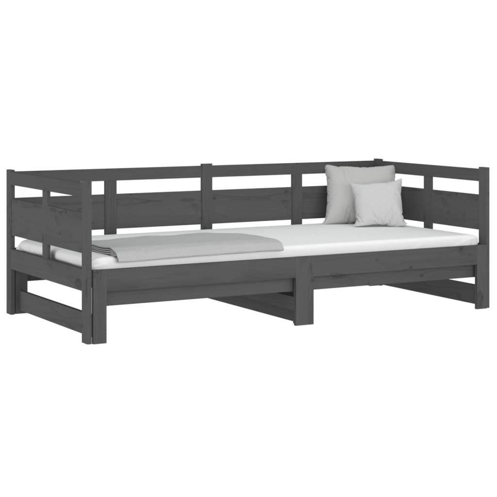 Slaapbank Uitschuifbaar Massief Grenenhout Grijs 2X(80X200) Cm