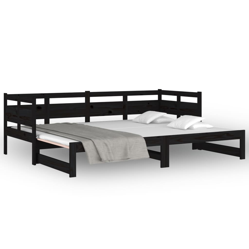 Slaapbank Uitschuifbaar Massief Grenenhout Zwart 2X(80X200) Cm