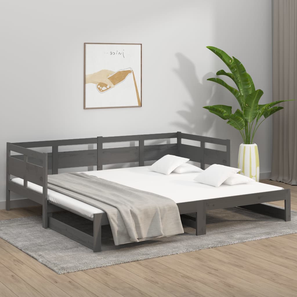 Slaapbank Uitschuifbaar Massief Grenenhout Grijs 2X(90X190) Cm