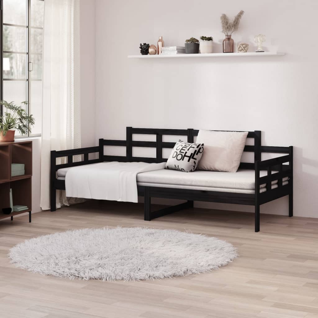 Slaapbank Massief Grenenhout Zwart 80X200 Cm