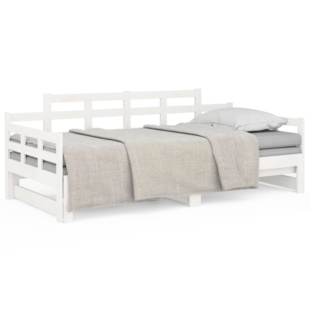 Slaapbank Uitschuifbaar Massief Grenenhout Wit 2X(90X190) Cm