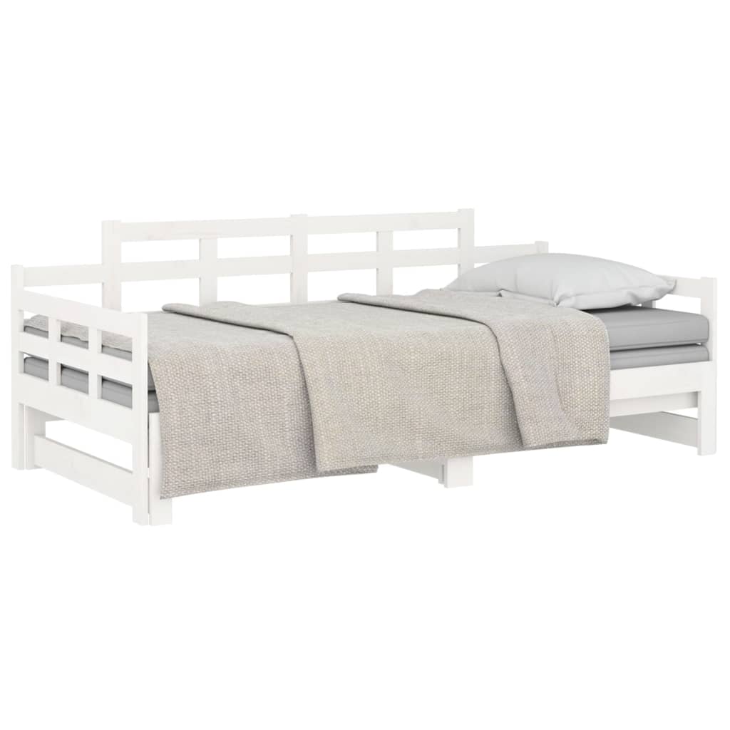 Slaapbank Uitschuifbaar Massief Grenenhout Wit 2X(90X190) Cm