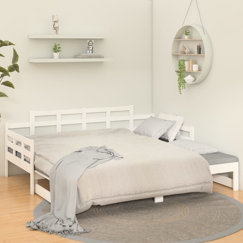 Slaapbank Uitschuifbaar Massief Grenenhout Wit 2X(90X190) Cm