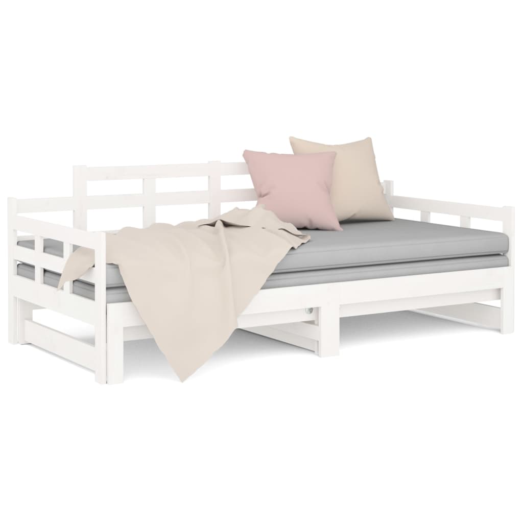 Slaapbank Uitschuifbaar Massief Grenenhout Wit 2X(90X190) Cm