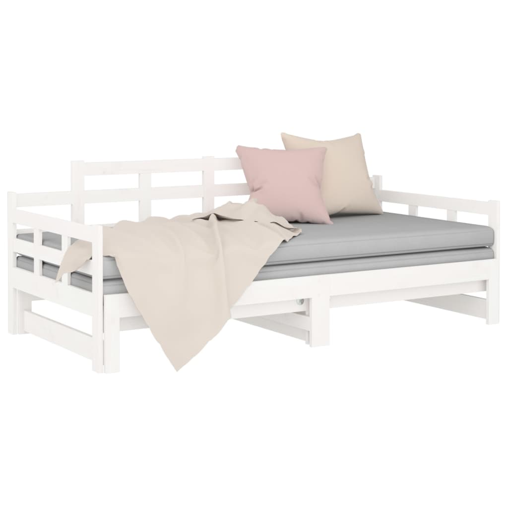 Slaapbank Uitschuifbaar Massief Grenenhout Wit 2X(90X190) Cm