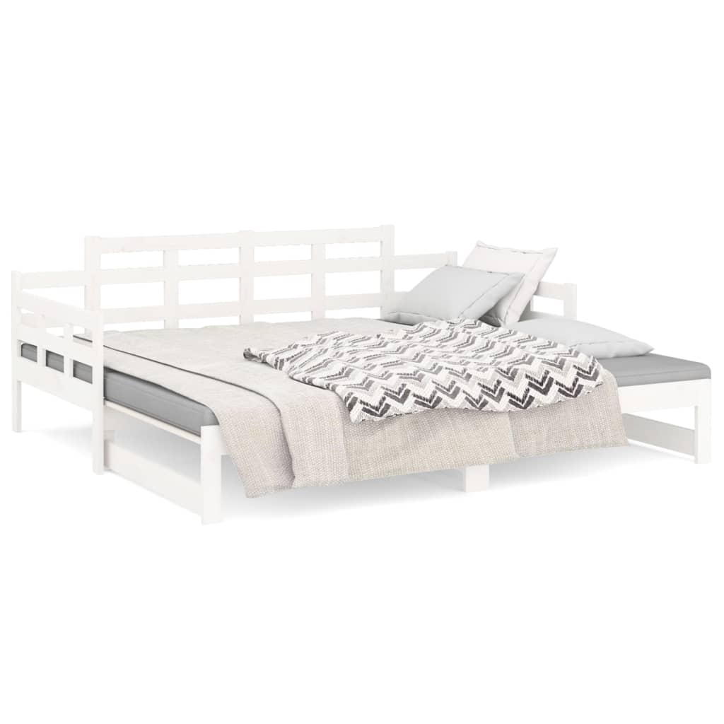 Slaapbank Uitschuifbaar Massief Grenenhout Wit 2X(90X190) Cm