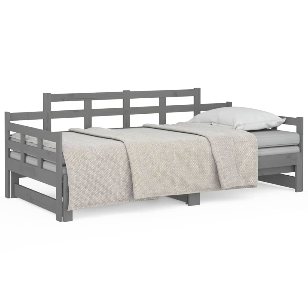 Slaapbank Uitschuifbaar Massief Grenenhout Grijs 2X(90X190) Cm