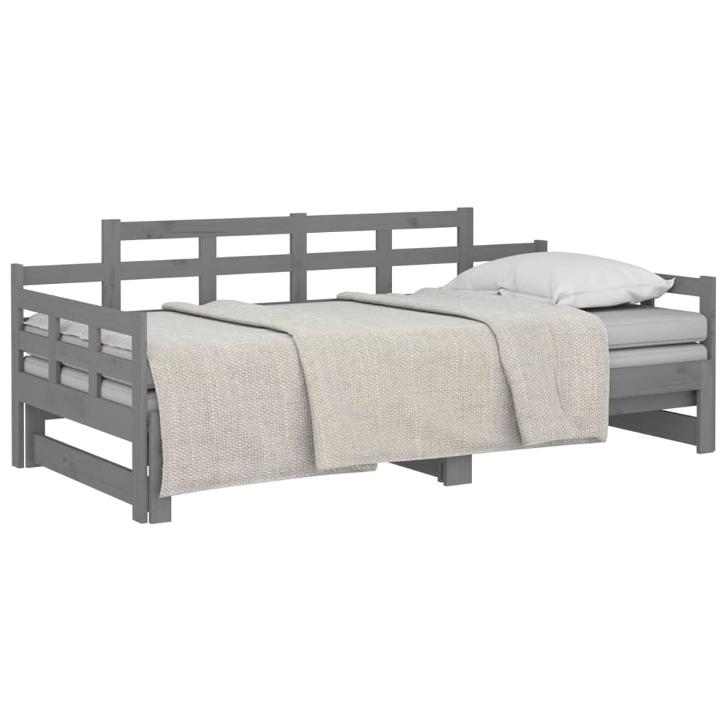 Slaapbank Uitschuifbaar Massief Grenenhout Grijs 2X(90X190) Cm